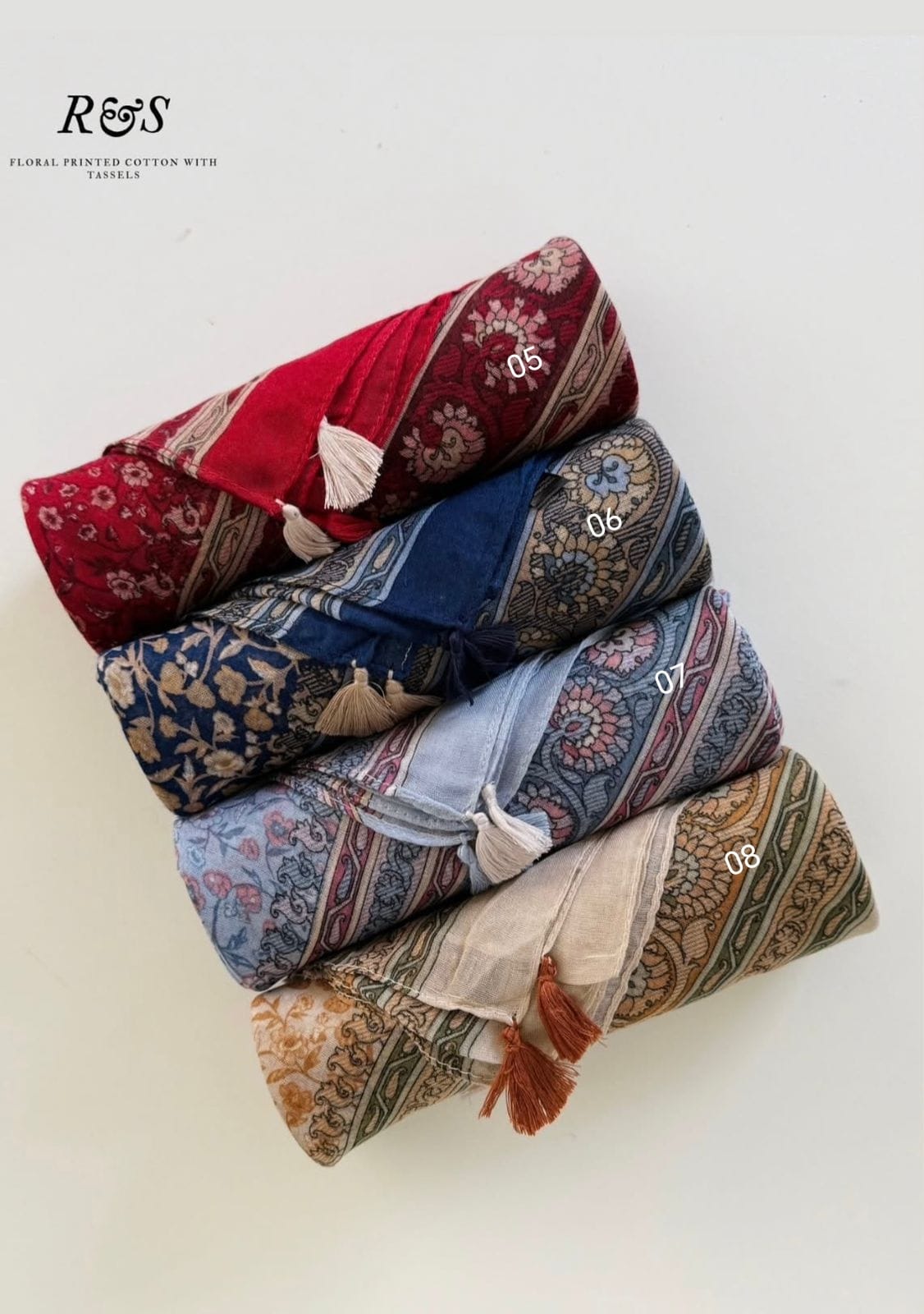 Cotton Floral Print Hijab with Tassels