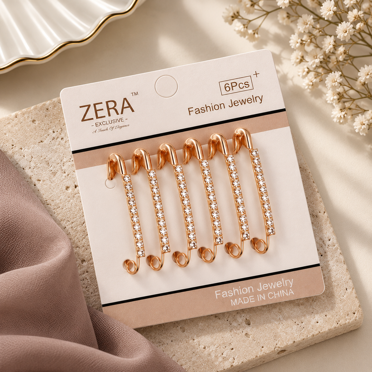Premium Rhinestone Hijab Safety Pins (Set of 6)