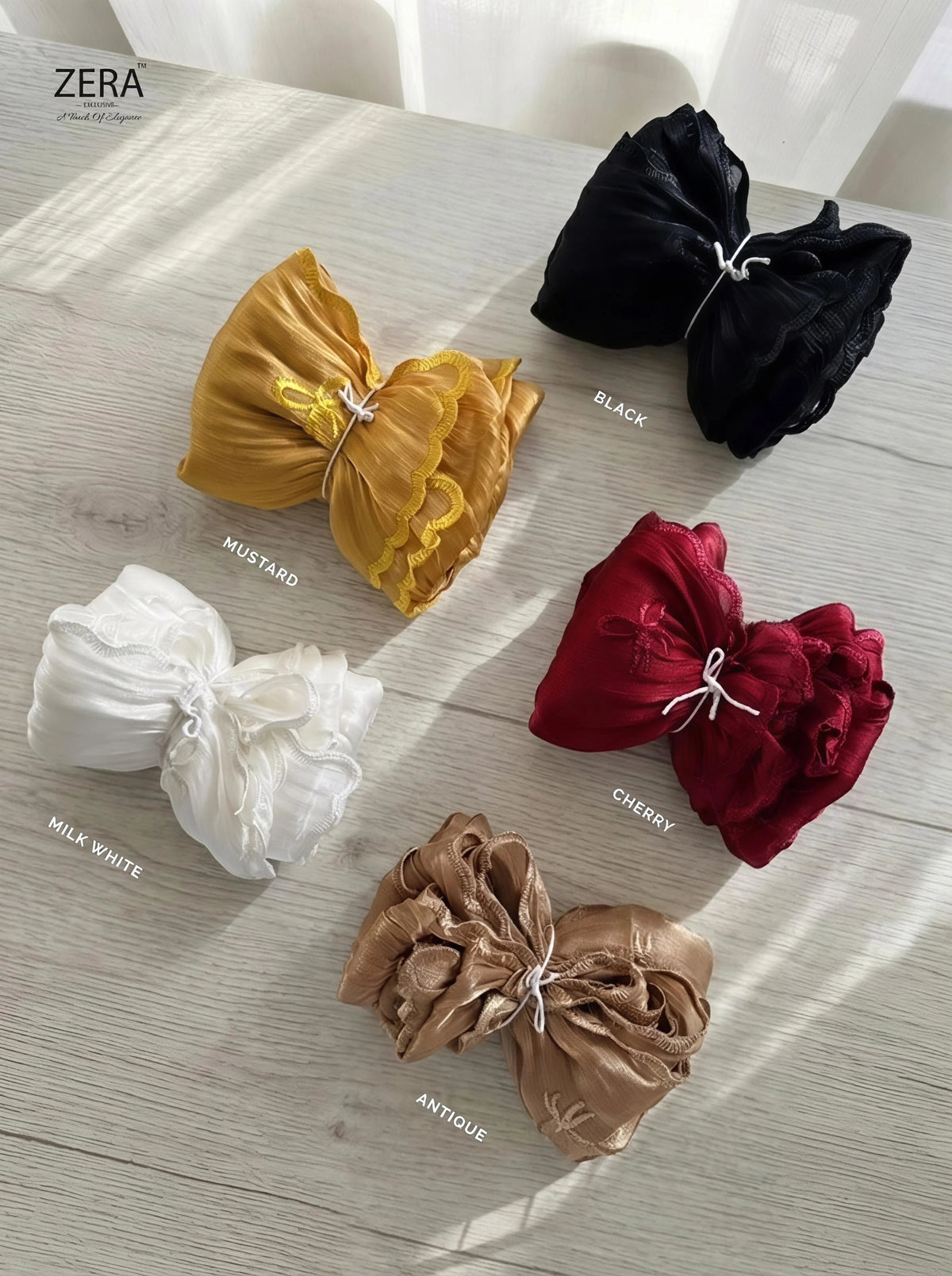 Premium Organza Shimmer with Bow Embroidery